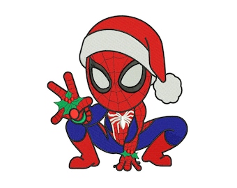Santa Spider Christmas Superhero Machine Embroidery Design, Cute Cartoon Chibi Holiday File, Instant Download DST EXP PES