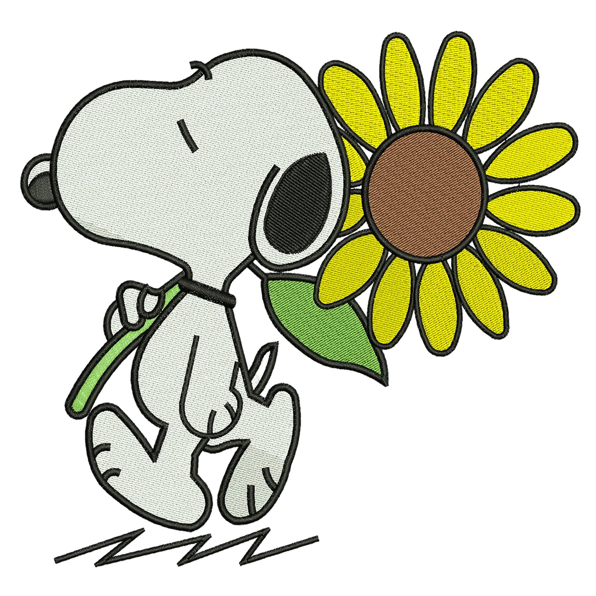 Snoopy con flores amarillas