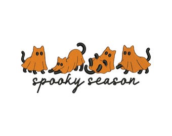 Spooky Season Ghost Cat Halloween Funny Machine Embroidery Design, Cute Cartoon Animal Lover Holiday File, Instant Download DST EXP PES