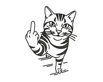 Funny Cat Middle Finger Machine Embroidery Design, Cute Cartoon Humorous Pet Lover Quote File, Instant Download DST EXP PES