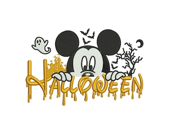 Peeking Mickey Halloween Machine Embroidery Design, Cute Cartoon Spooky Ghost Bats Holiday File, Instant Download DST EXP PES