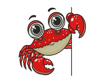 Stickdatei „Krabbe schaut hervor“, niedliches Cartoon-Tier vom Strand, Sofort-Download (DST, EXP, PES)