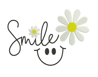 Smile with Daisy Embroidery Design – Floral Smile Face Quote Embroidery File – Digital Download for Easter & Friendship Embroidery Pattern
