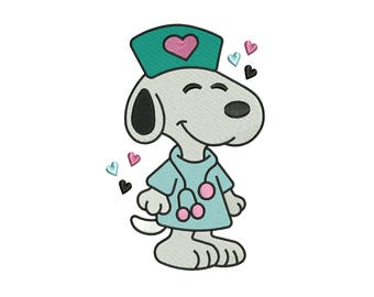 Snoopy Nurse Medical Machine Embroidery Design, Cute Cartoon Funny Dog File, Instant Download DST EXP PES