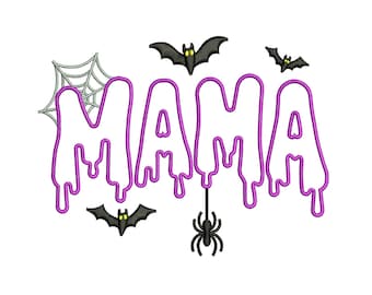 Halloween Mama Dripping Machine Embroidery Design, Spooky Season Bat Spider File, Instant Download DST EXP PES