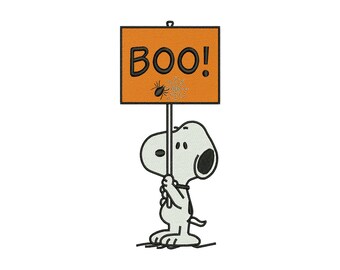 Snoopy Halloween Boo Sign Machine Embroidery Design, Cute Cartoon Spooky Season Holiday File, Instant Download DST EXP PES
