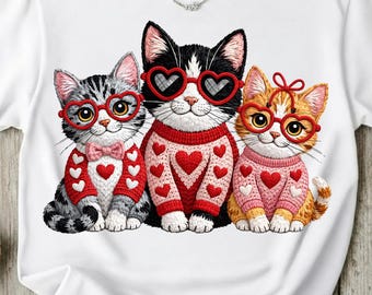 Faux fil au crochet, chat de la Saint-Valentin PNG - chats mignons drôle de compagnie - conception par sublimation - téléchargement immédiat.