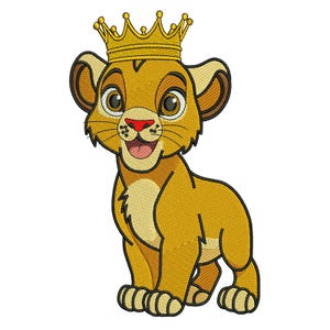 Lion King Cub with Gold Crown Machine Embroidery Design – Jungle Prince – Digital Download