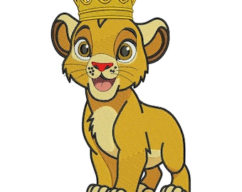 Lion King Cub with Gold Crown Machine Embroidery Design – Jungle Prince – Digital Download