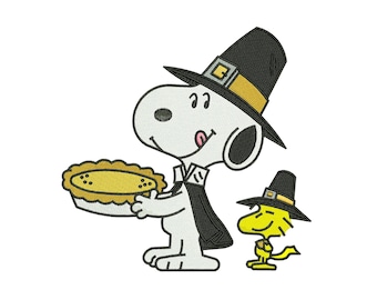Snoopy Thanksgiving Dog and Bird Friends Machine Embroidery Design, Cute Cartoon Autumn Season Leafs File, Instant Download DST EXP PES