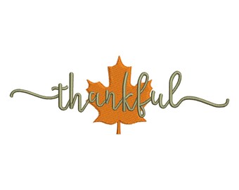 Thankful Maple Leaf Thanksgiving Machine Embroidery Design, Autumn Season Holiday File, Instant Download DST EXP PES