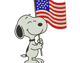 Cute Dog Holding American USA Flag Patriotic Machine Embroidery File •  3 Sizes • Happy Independence Day • Instant Download .