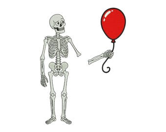 Funny Well Skeleton Balloon Halloween Machine Embroidery Design, Cute Cartoon Spooky Humorous File, Instant Download DST EXP PES