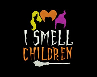 Ich rieche Kinder Halloween Hexenhaar Stickmuster, süße Cartoon-Gruselsaison Besenstiel Zitat Datei, Sofort-Download DST EXP PES