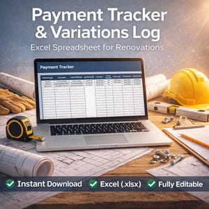 Renovation Zahlungs-Tracker Tabelle | "Erbauer Zahlungen und Variationen Logbuch ""Excel (UK)""