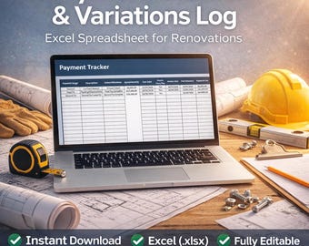 Renovation Payment Tracker Spreadsheet | Builder Payments & Variations Log Excel (UK)