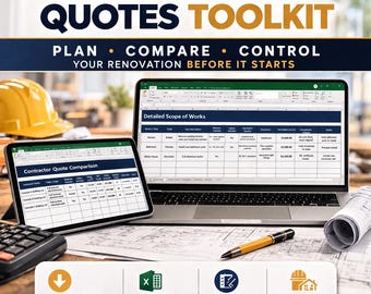 Contractor & Quotes Toolkit | Renovation SOW Template | Contractor Quote Comparison | Property Renovation, Materials and Fixtures Planner