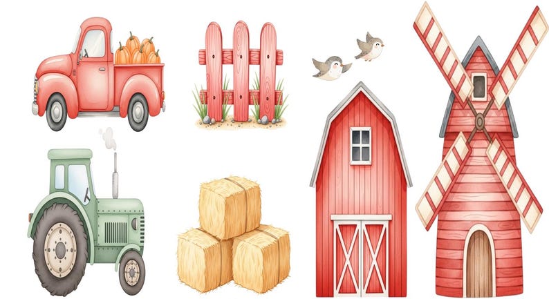 Farm Animal Clipart - Watercolor - Cute Farm Png - Cow-horse - Barn ...