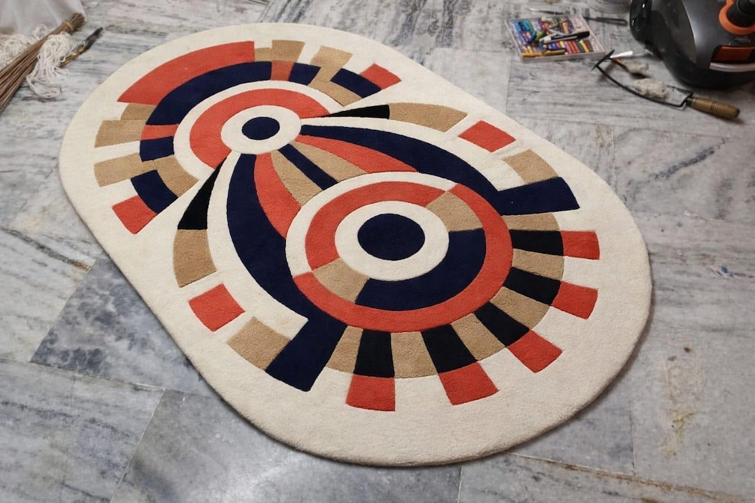 Contemporary Oval Rugs Hand-tufted Abstract Oval Rug Modern Geometric Wool Rug Modern Mid ...