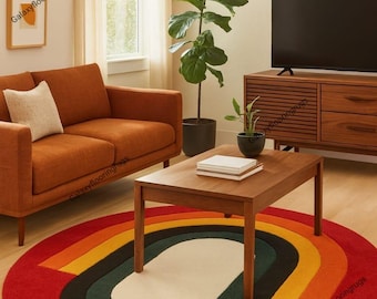 Hand-tufted Round Area Rug Modern Circular Rainbow Pattern Rug Handmade Rug Designer Rug Wool Rug Striped Rug For Living Room Home Decor Rug