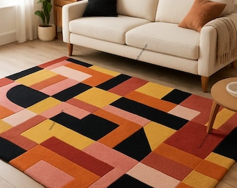Modern Geometric Multicolor Colorblock Area Rug Hand tufted Rug Handmade Rugs Wool Rug Mid-Century Rug for Living room Home decor Rug