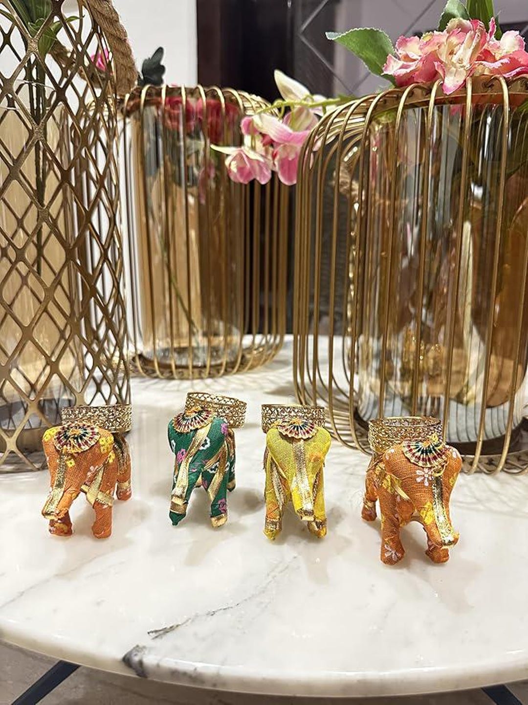 Handmade Indian Elephant Tea Light Holder Set | Diwali Home Decor - Etsy