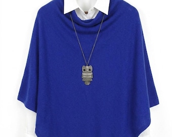 Cashmere Royal Blue Natural Handmade Poncho/Cape One Size Fits All