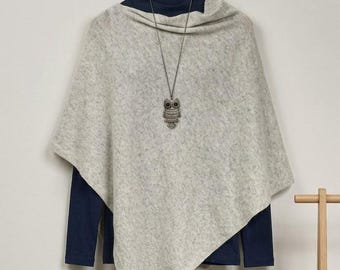 Cashmere Light Grey Natural Handmade Poncho/Cape One Size Fits All