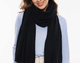 Cashmere BLACK Thick Travel Handmade Natural scarf/shawl wrap