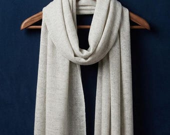 Handmade Cashmere Light Grey Natural scarf/shawl wrap