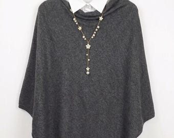 Cashmere Charcoal Natural Handmade Poncho/Cape One Size Fits All