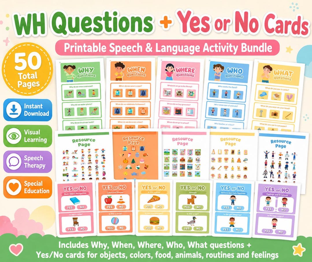 WH Questions & Yes No Question Cards Printable, Speech Therapy, Autism ...