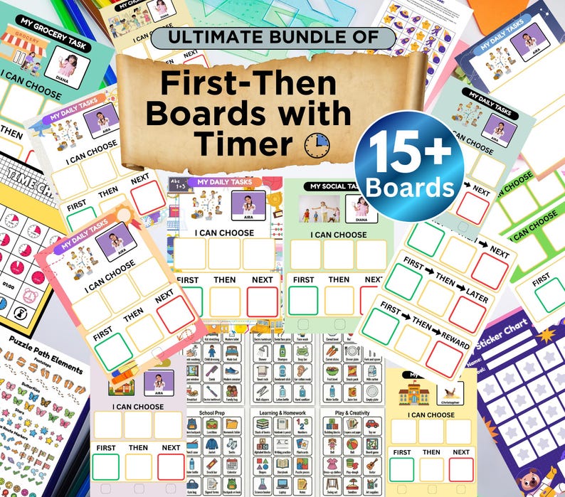 First Then Boards Bundle | Daily Routine Chart + Reward Chart ...