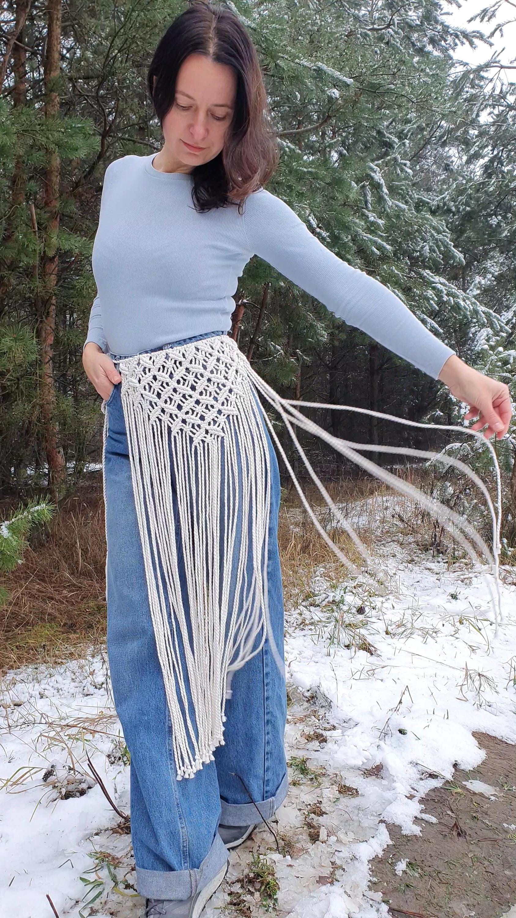 Handmade White (ivory) Macrame Belt | Boho Cotton Waist  display picture 2