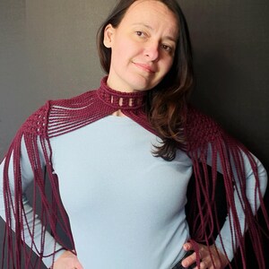 Plum Macrame Shoulder Capes Choker – Statement Body Jewelry, Handmade Fiber Necklace