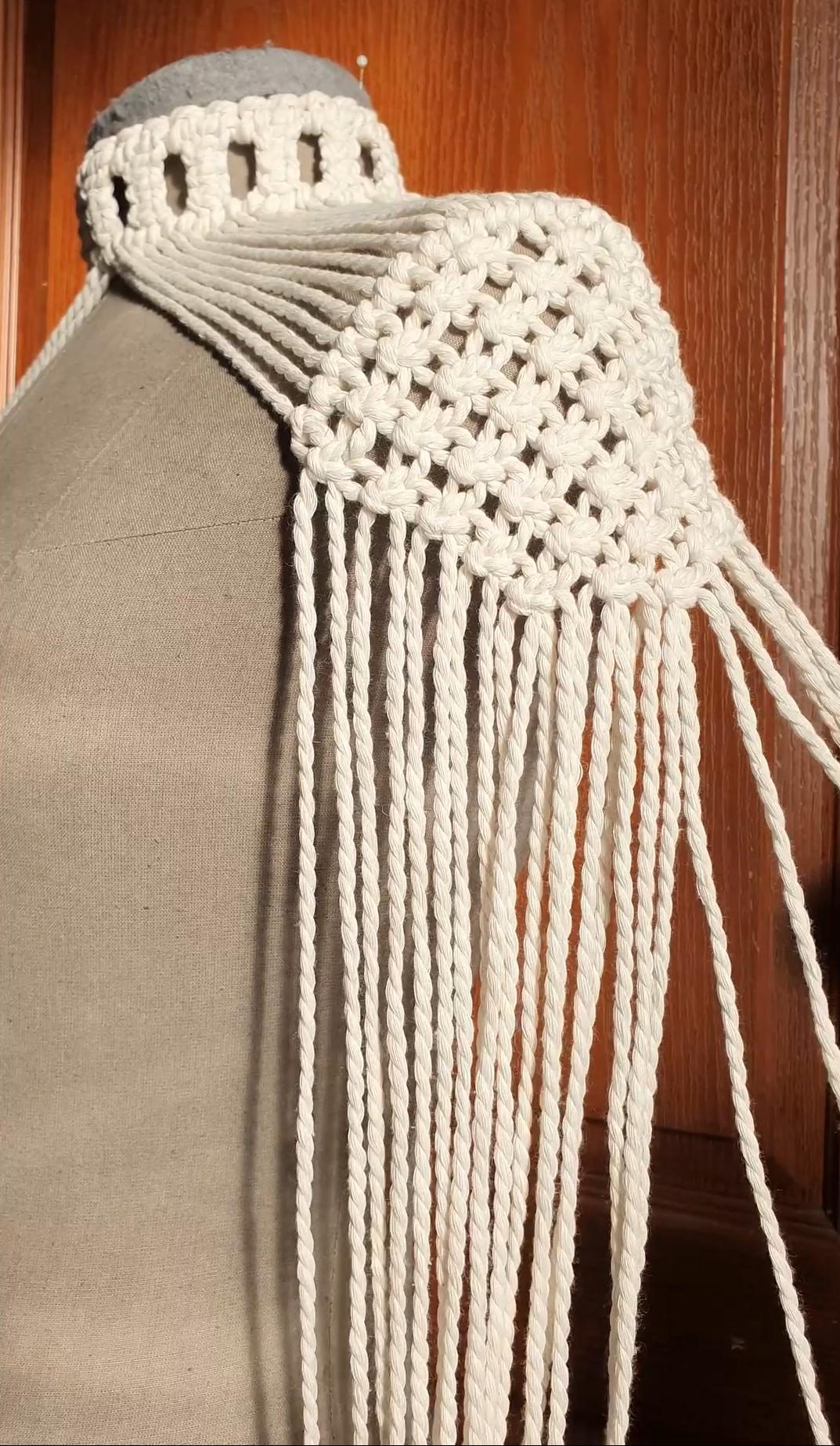 White (Ivory) Macrame Shoulder Capes Choker - Statement Body Jewelry, Handmade Fiber Necklace