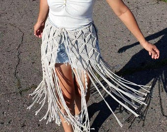 Cinturón de macramé bohemio color marfil / Accesorio para la cintura para festivales / Pieza de fibra llamativa / Hecho a mano