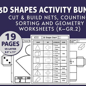 Utskrivbara 3D-former och nät | 19 sidor geometripyssel | Klipp- och vikaktivitet | Matteblad | Hemundervisning | Flashcards PDF