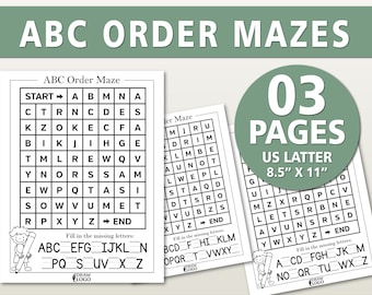 ABC Order Mazes Printable Worksheets | Alphabet Sequencing Activity for Kids | Preschool & Kindergarten Learning | Letter Order Practice PDF