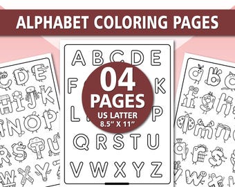 Alphabet Coloring Pages Printable | ABC Coloring Worksheets for Kids | Preschool & Kindergarten Letter Coloring Activity PDF (4 Pages)