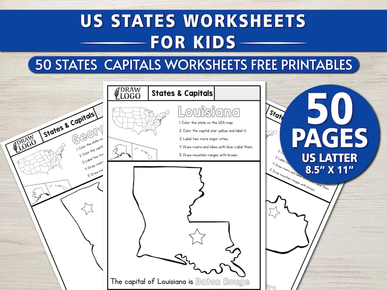 50 US States & Capitals Worksheets for Kids | Geography Printable ...