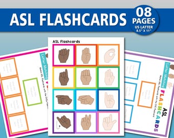 ASL Flashcards Printable, Sign Language Alphabet Cards, ASL Learning Cards for Kids, Preschool Homeschool Activity, Instant Download PDF