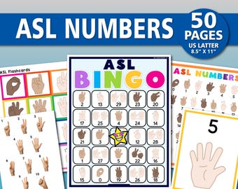 ASL Numbers Worksheets Printable, Sign Language Numbers, ASL Bingo Game, Kids Learning Activity, Homeschool Worksheet PDF