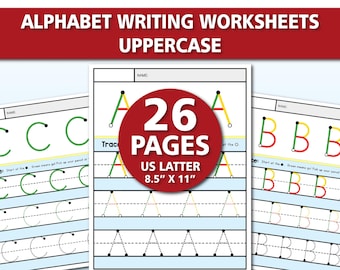 Alphabet Writing Worksheets Uppercase | Letter Tracing A-Z Printable | Handwriting Practice Sheets | Preschool & Kindergarten Learning