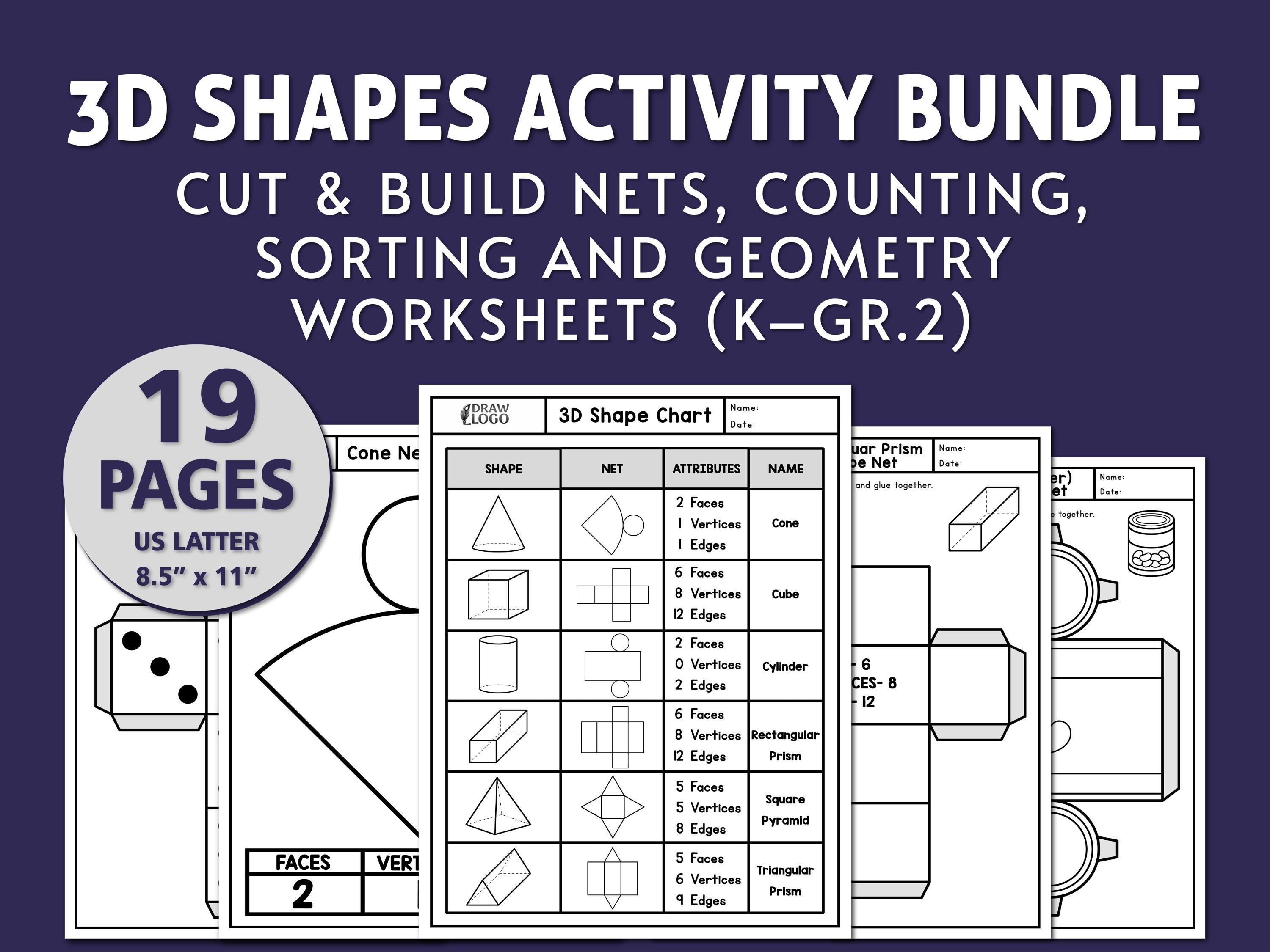 Printable 3D Shapes Nets | 19 Pages Geometry Craft | Cut & Fold ...