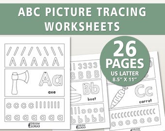 ABC Tracing Worksheets for Kids | Alphabet Picture Tracing Printable | Preschool & Kindergarten Letter Practice | Handwriting Practice PDF