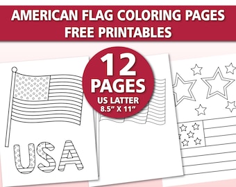 American Flag Coloring Pages Printable, USA Flag Coloring Sheets for Kids, 4th of July Activity, Independence Day Worksheets, Preschool PDF
