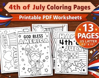4th of July Coloring Pages Printable, Independence Day Kids Activity Sheets, Patriotic Coloring Book PDF, July 4th Worksheets for Kids