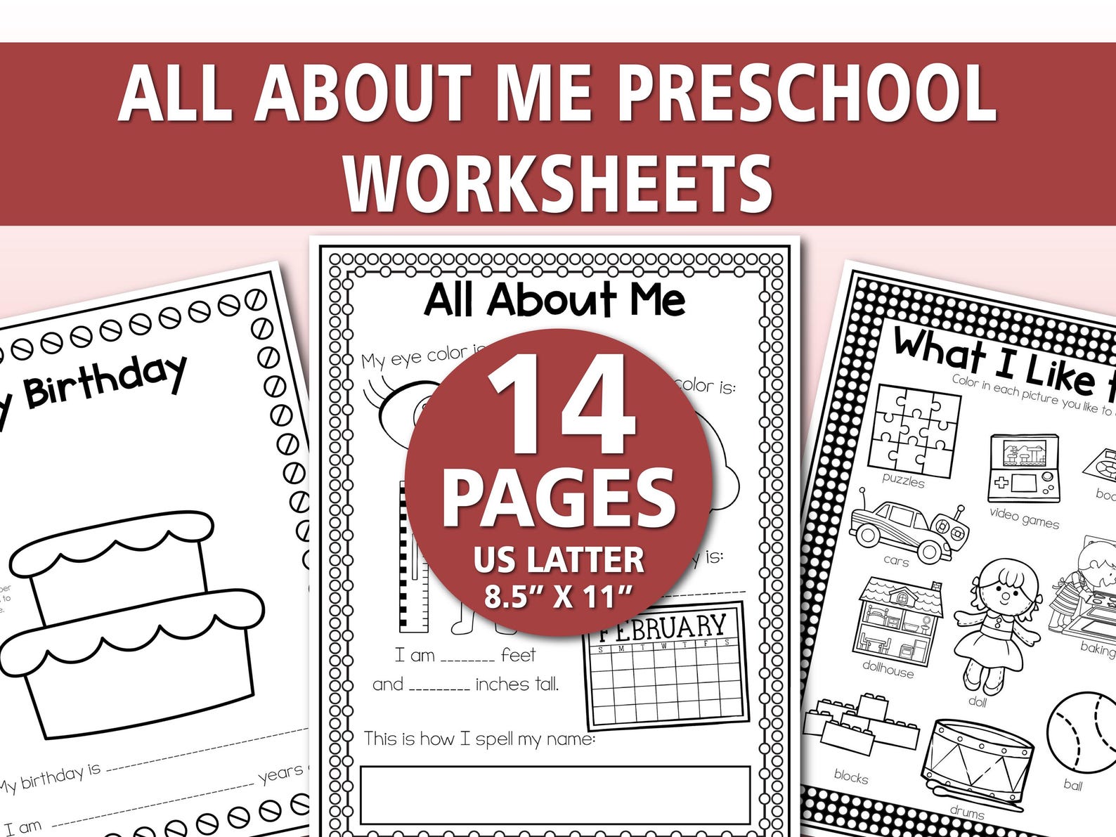 All About Me Preschool Worksheets Printable | Back to School Activity ...