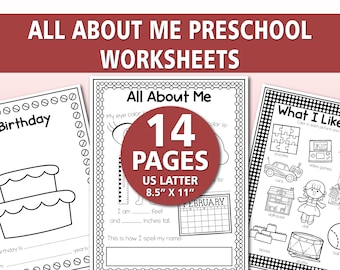 All About Me Preschool Worksheets Printable | Back to School Activity for Kids | Kindergarten Getting to Know Me PDF | 14 Pages